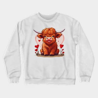 Highland Cow Valentine Day, Baby Highland Cow Farm Animal Crewneck Sweatshirt